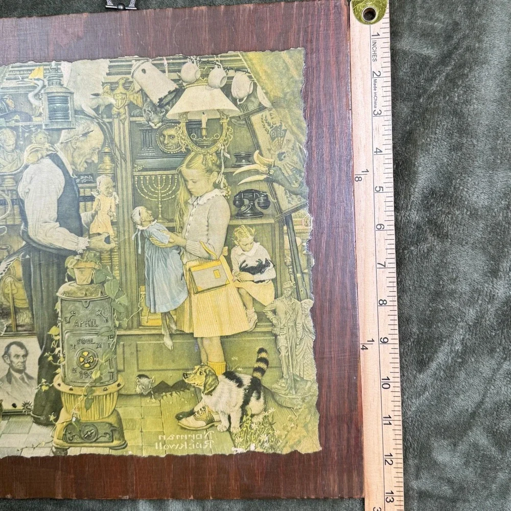 Vintage Norman Rockwell April Fool 1948 Wood Plaque Wall Art Decoupage 12x13